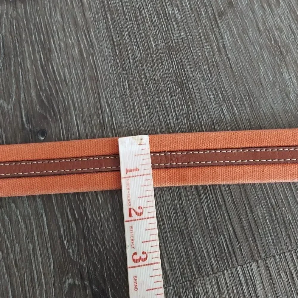 Men's Orange Cotton Canvas Web Belt with Brown Leather Trim Sz 40